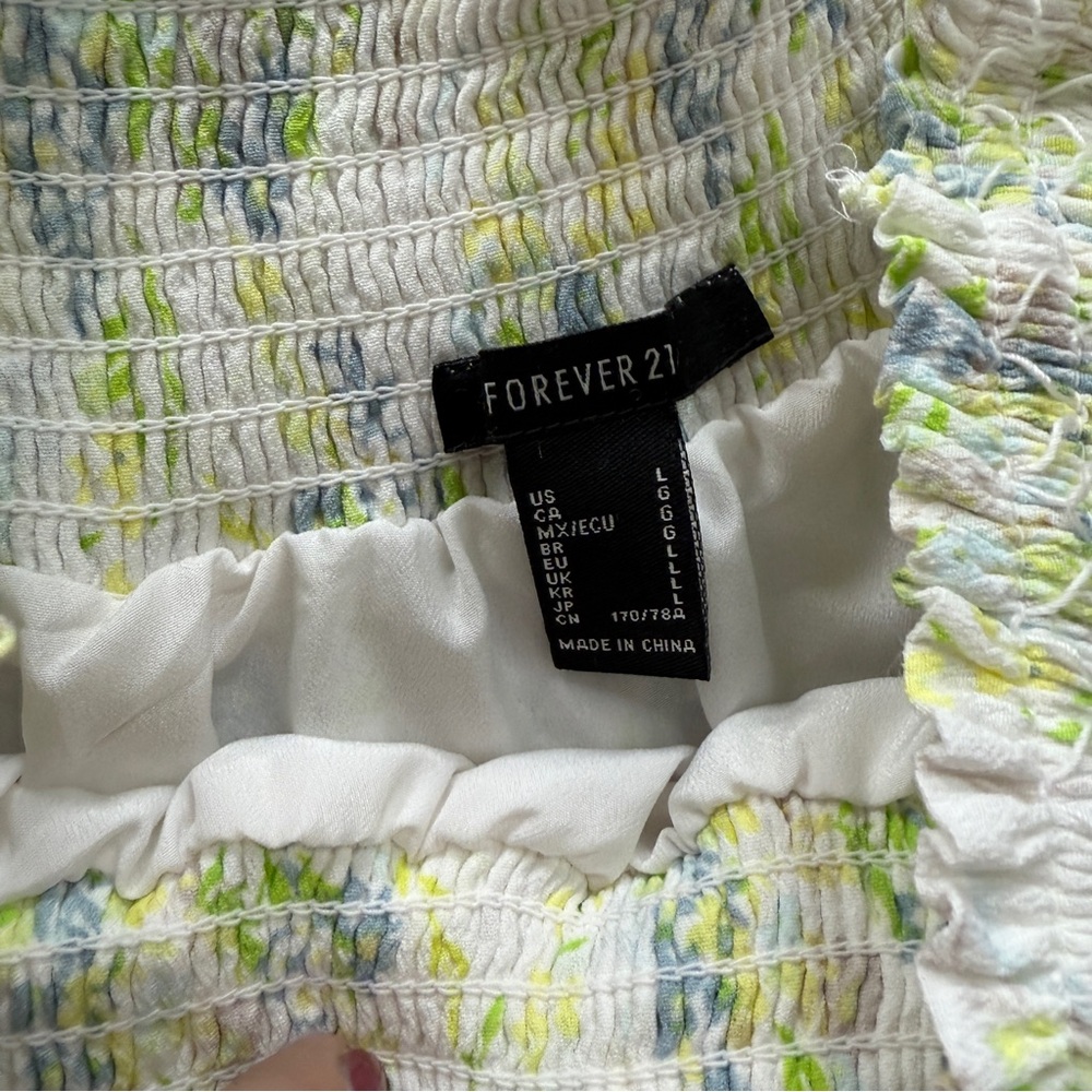 F21 Sz L Floral 2pc Set Maxi Skirt & Cropped Tank Smocked Cottagecore Green - Picture 6 of 8